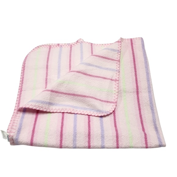 Vintage VTG Y2K Baby Connection Pink Green Purple Stripe Fleece Blanket 29x29